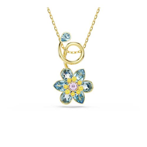 Colgante Idyllia, Tallas mixtas, Flor, Azul, Baño tono oro