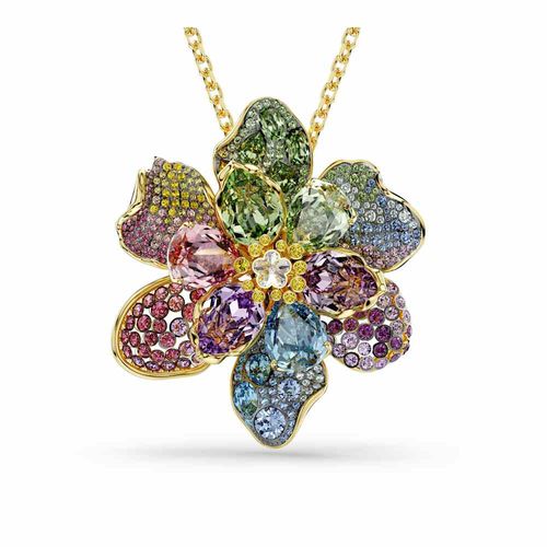Colgante y broche Idyllia, Tallas mixtas, Pavé, Flor, Multicolor, Combinación de acabados metálicos