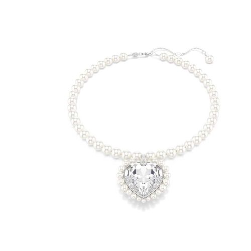 Collar Ariana Grande x Swarovski, Crystal Pearl, Talla de corazón, Corazón, Blanco, Baño de rodio