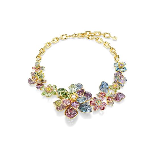 Collar Idyllia, Tallas mixtas, Pavé, Flor, Multicolor, Baño tono oro