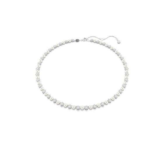 Collar Tennis Matrix, Perla de cristal, Talla redonda, Blanco, Baño de rodio