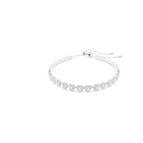 Gargantilla Tennis Ariana Grande x Swarovski, Tallas mixtas, Corazón, Blanca, Baño de rodio