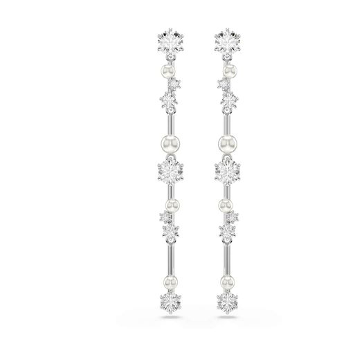 Pendientes Constella, Crystal Pearl, Tallas redondas, Blancos, Baño de rodio