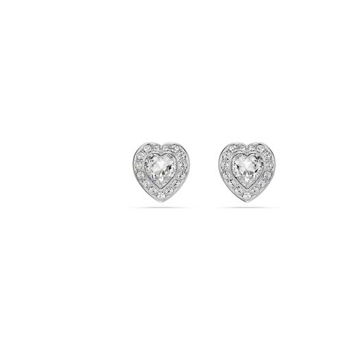 Pendientes de botón Ariana Grande x Swarovski, Tallas mixtas, Corazón, Blancos, Baño de rodio