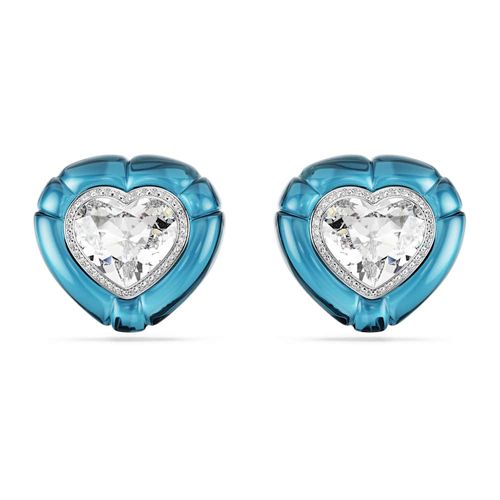 Pendientes de clip Dulcis, Talla de corazón, Pavé, Corazón, Azules, Baño de rodio