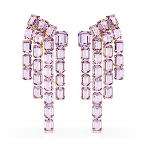 Pendientes de clip Millenia, Talla octogonal, Luminaria, Morados, Baño tono oro
