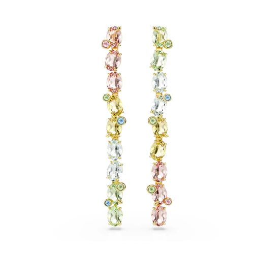 Pendientes Gema, Diseño asimétrico, Tallas mixtas, Multicolores, Baño tono oro