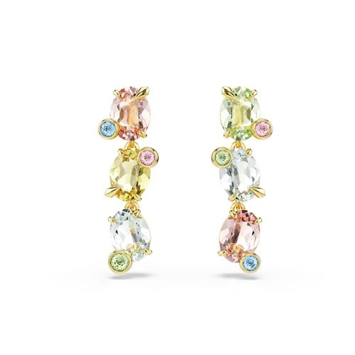 Pendientes Gema, Diseño asimétrico, Tallas mixtas, Multicolores, Baño tono oro
