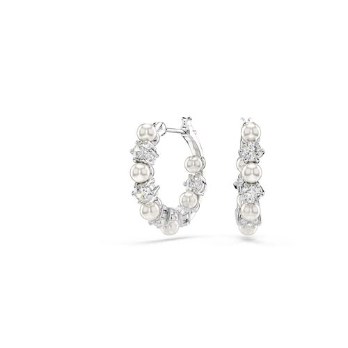 Pendientes Matrix, Perla de cristal, Talla redonda, Blancos, Baño de rodio