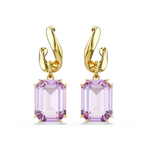 Pendientes Millenia, Talla octogonal, Morado, Baño tono oro