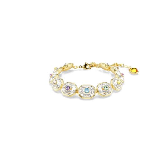 Pulsera Tennis Chroma, Talla octogonal, Multicolor, Baño tono oro