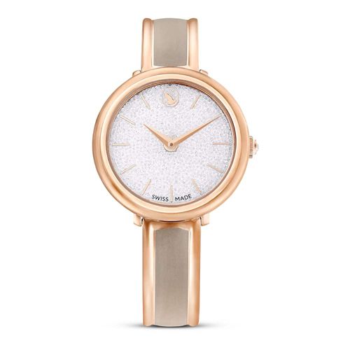 Reloj Crystalline Bangle, Fabricado en Suiza, Brazalete de metal, Beige, Acabado tono oro rosa