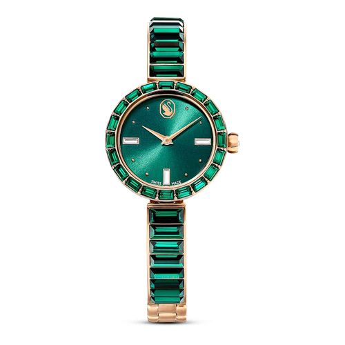 Reloj Matrix Bangle, Fabricado en Suiza, Pulsera de cristal, Verde, Acabado tono oro champán