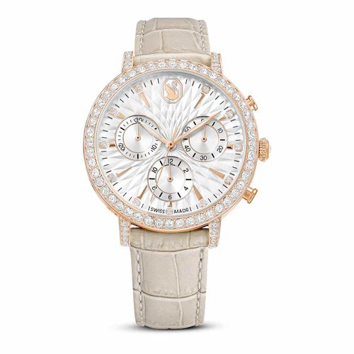 Reloj Matrix Tennis Chrono, Fabricado en Suiza, Correa de piel, Beige, Acabado tono oro rosa