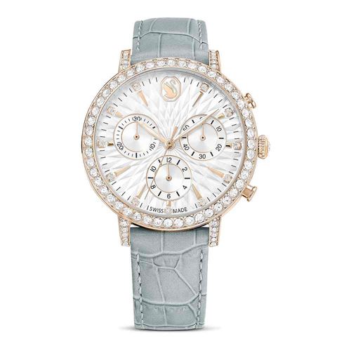 Reloj Matrix Tennis Chrono, Fabricado en Suiza, Correa de piel, Gris, Acabado tono oro champán