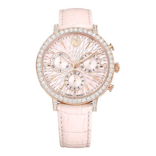 Reloj Matrix Tennis Chrono, Fabricado en Suiza, Correa de piel, Rosa, Acabado tono oro rosa