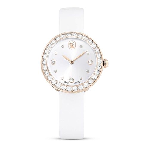 Reloj Matrix Tennis, Fabricado en Suiza, Correa de piel, Blanco, Acabado tono oro champán