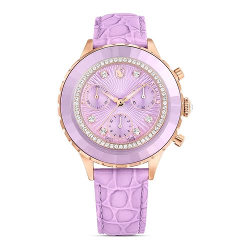 Reloj Octea Chrono, Fabricado en Suiza, Correa de piel, Morado, Acabado tono oro rosa