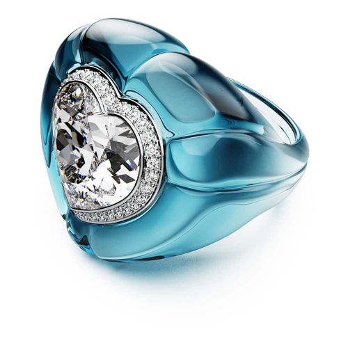 Anillo de cóctel Dulcis, Talla de corazón, Pavé, Corazón, Azul