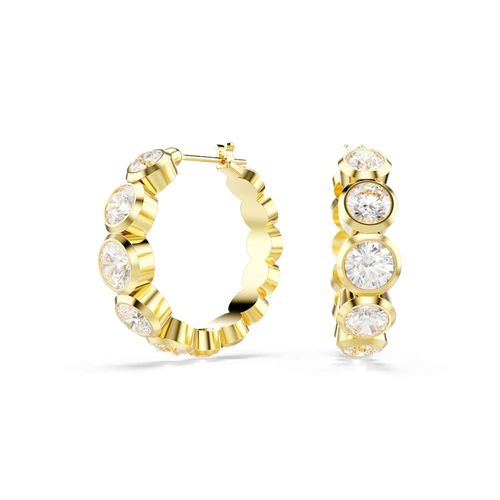 Pendientes de aro Imber, Talla redonda, Blancos, Baño tono oro