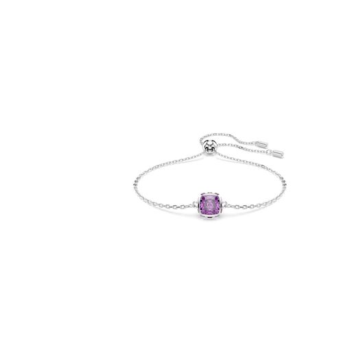 Pulsera Birthstone, Talla cuadrada, Febrero, Morada, Baño de rodio