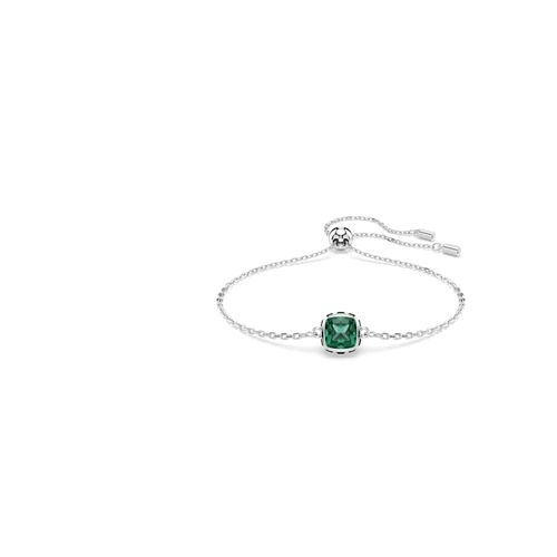 Pulsera Birthstone, Talla cuadrada, Mayo, Verde, Baño de rodio