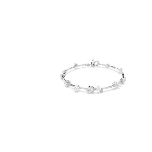 Pulsera Tennis Constella, Crystal Pearl, Tallas redondas, Blanca, Baño de rodio