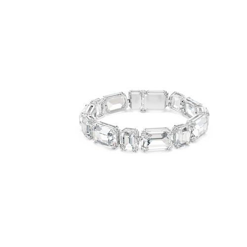 Pulsera Tennis Millenia, Talla octogonal, Blanca, Baño de rodio