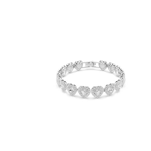 Pulsera Tennis Ariana Grande x Swarovski, Tallas mixtas, Corazón, Blanca, Baño de rodio