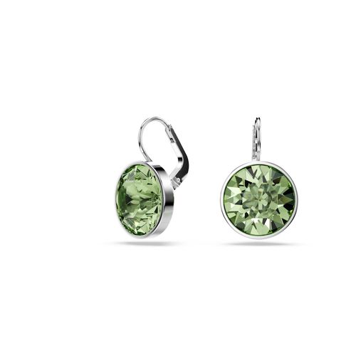 Pendientes Bella, Talla redonda, Verdes, Recubrimiento en rodio