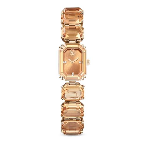 Reloj, Pulsera de talla octogonal, Marrón, Acabado tono oro champán