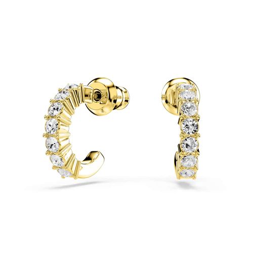 Pendientes de aro Mini Hoop, Talla redonda, Blancos, Baño tono oro