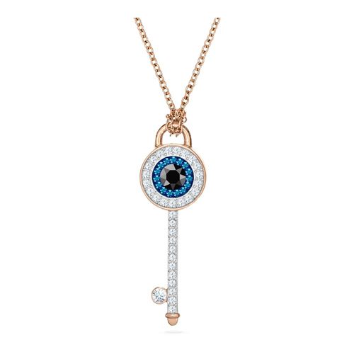 Colgante Symbolica, Evil eye y llave, Azul, Baño tono oro rosa