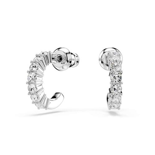 Pendientes de aro Mini Hoop, Talla redonda, Blancos, Baño de rodio