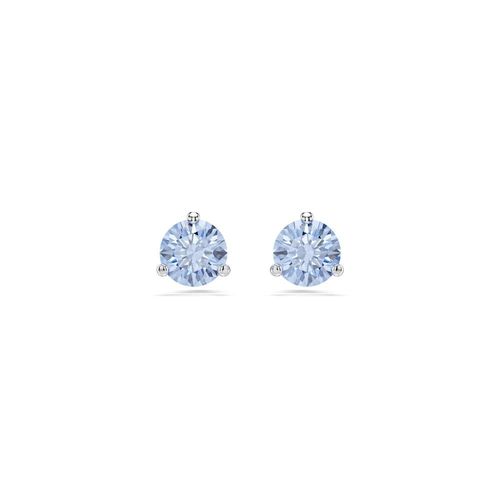 Pendientes de botón Solitaire, Talla redonda, Azul claro, Baño de rodio
