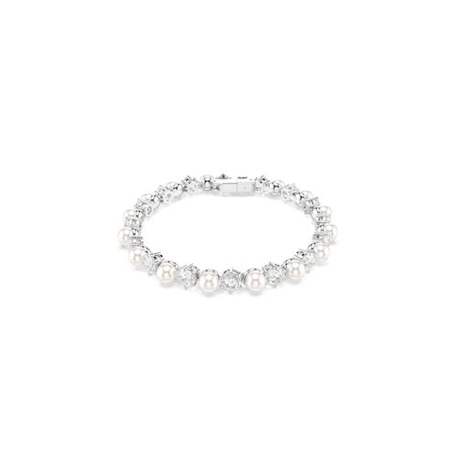 Pulsera Tennis Matrix, Perla de cristal, Talla redonda, Blanca, Baño de rodio