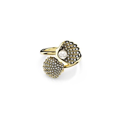 Anillo abierto Idyllia, Crystal Pearl, Concha de mar, Blanco, Baño tono oro