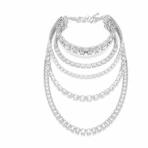 Collar en capas Millenia, Tallas mixtas, Blanco, Baño de rodio