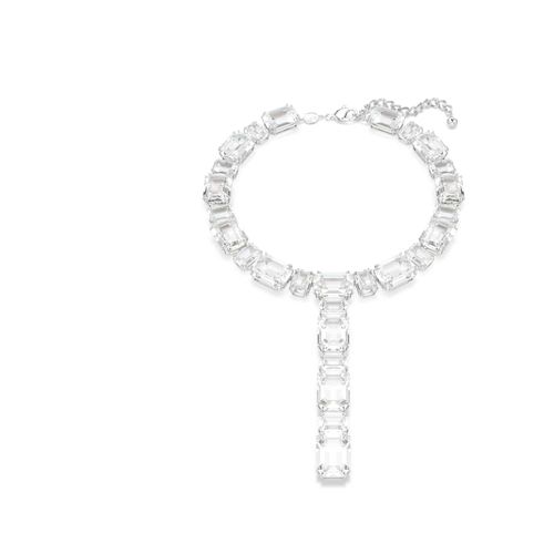 Collar en Y Millenia, Talla octogonal, Blanco, Baño de rodio
