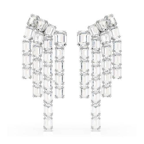 Pendientes de clip Millenia, Talla octogonal, Luminaria, Blancos, Baño de rodio