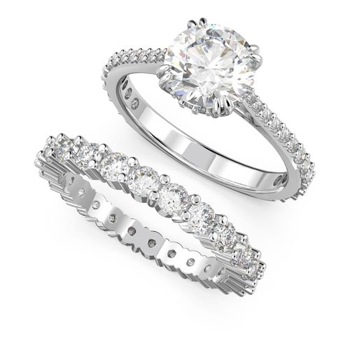 Anillo Constella, Conjunto (2), Talla princesa, Blanco, Baño de rodio