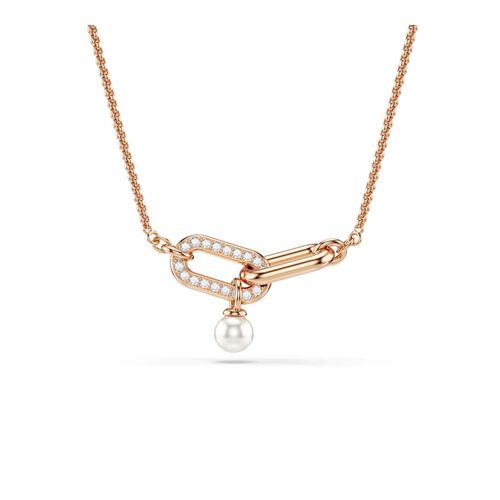 Colgante Constella, Perla de cristal, Talla redonda, Blanco, Baño tono oro rosa