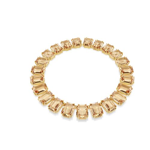 Collar Tennis Millenia, Cristales de gran tamaño, Talla octogonal, Caramelo, Baño tono oro