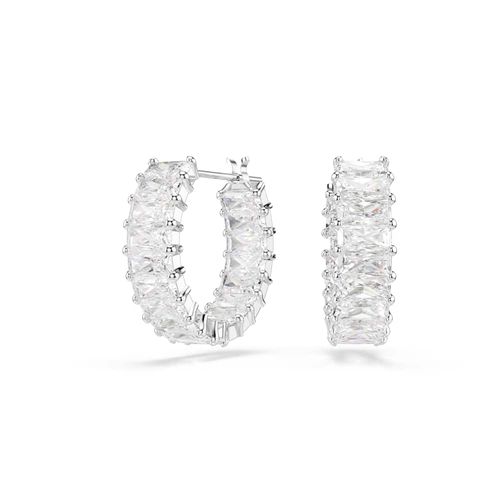 Pendientes de aro Matrix, Talla baguette, Blancos, Baño de rodio
