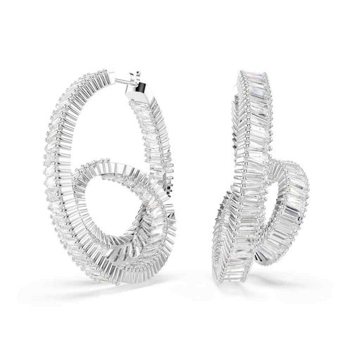 Pendientes de aro Matrix, Talla baguette, Cinta, Blancos, Baño de rodio