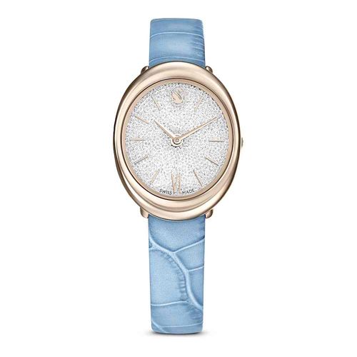 Reloj Imber, Fabricado en Suiza, Correa de piel, Azul, Acabado tono oro champán