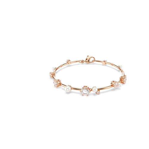 Pulsera Tennis Constella, Crystal Pearl, Tallas redondas, Blanca, Baño tono oro rosa