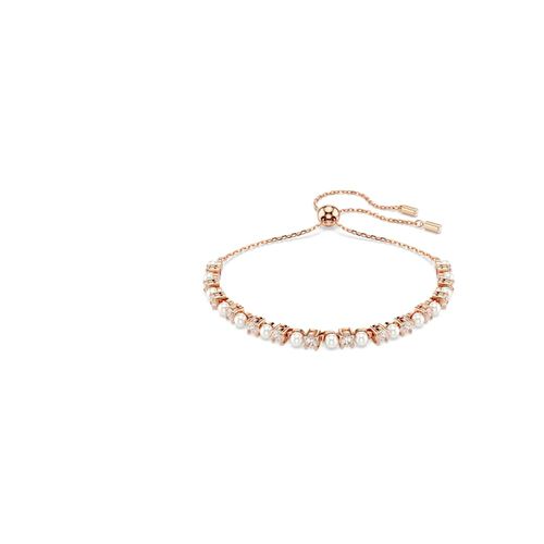 Pulsera Tennis Matrix, Crystal Pearl, Tallas redondas, Blanca, Baño tono oro rosa